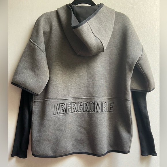 ABERCROMBIE & FITCH WOMENS GREY FULL ZIP HOODIE W/THERMAL SLEEVES SZ M - Picture 2 of 9